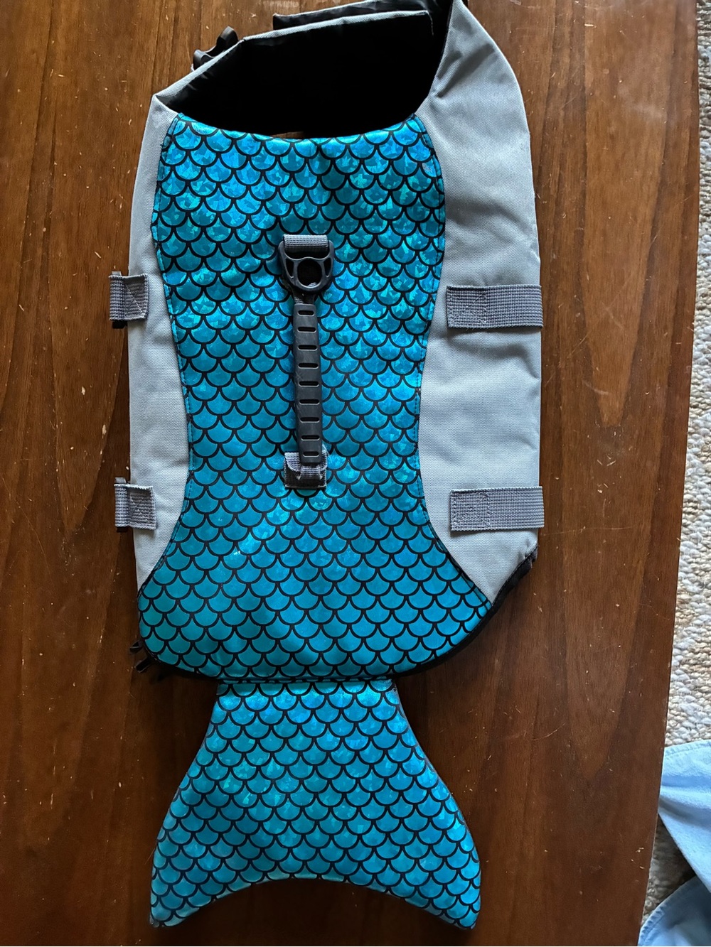 Source Unknown Teal Mermaid-Scale Dog Life Jacket with Gray Panels